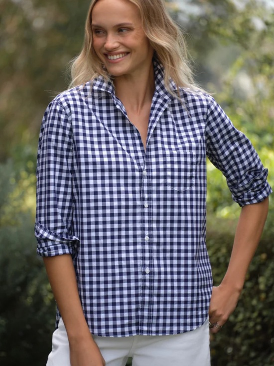 Frank & Eileen Tops - Frank & Eileen Barry Navy and White Gingham Button-Down 100% cotton Shirt LG EUC